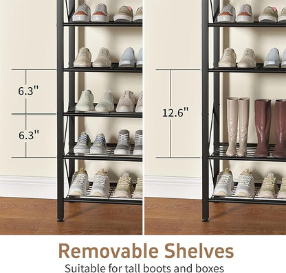 6-Tier Shoe Rack Organizer, Large Capacity Shoe Shelf with Metal Shelves, Holds up to 24 Pairs of Shoes, Shoe Storage for Entryway Closet Bedroom, Rustic Brown