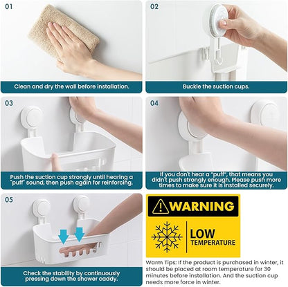 TAILI Shower Caddy Suction Cup 2 Pack, Heavy Duty Bathroom Organizer, Removable Shelves for Inside Shower, Shampoo, Waterproof Suction Plastic Storage for Bathroom Accessories Holder, White