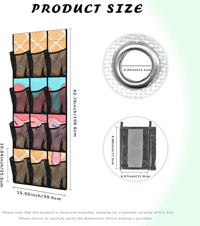 Over the Door Shoe Organizer,Ice Cream Pattern Shoe Organizer Door Hanger,Shoes Hanger Storage Organizer Bag for Bedroom Waterproof Reusable