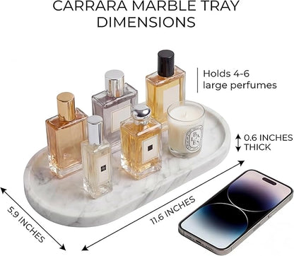 YKAJO Oval Real Marble Tray for Bathroom Kitchen Counter Stone Decorative Vanity Tray for Dresser Perfume Heavy Catchall Organizer for Soap Jewelry (Carrara White, 11.8" x 5.9")