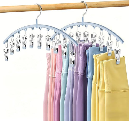 Volnamal Legging Organizer for Closet, Metal Yoga Pants Hanger w/Rubber Coated 2 Pack w/10 Clips Hold 20 Leggings, Hangers Space Saving Hanging Closet Organizer for Closet Organizers and Storage, Blue
