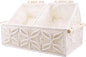 YAHUAN Macrame Storage Baskets with Wood Handles Handmade Woven Boho Decor Box for Organizing on Shelf Cabinet Countertop - Set of 3 (White)