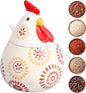 Ceramic Salt Cellar with Lid and Spoon,17oz Large Chicken Rooster Cookie Jar Salt Containers Holder for Countertop Spices,Cute Farmhouse Kitchen Decor,Spice Jar for Coffee,Sugar,Spices,Candies (#C)