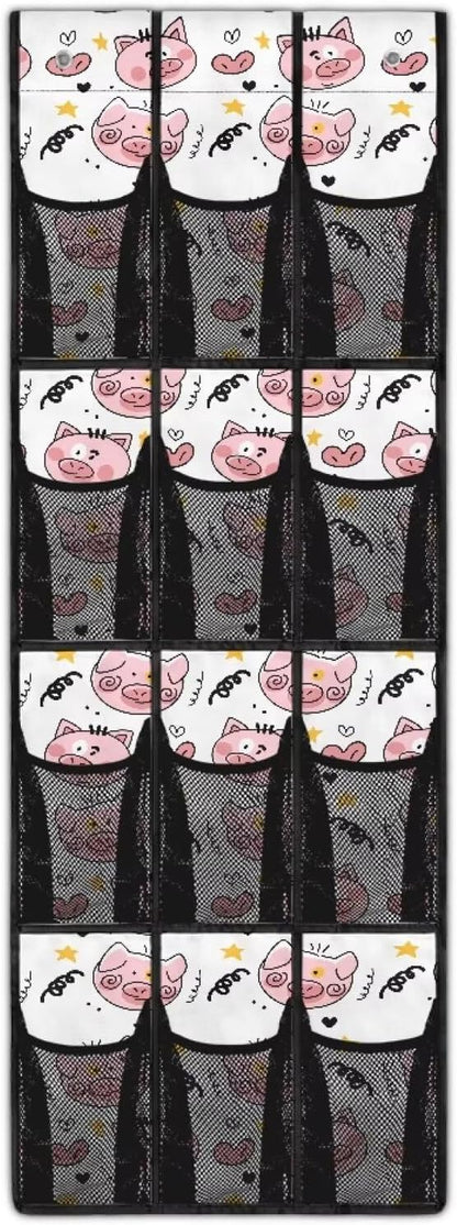 Pig Shoe Organizer Over The Door,Hanging Shoe Organizer,Over Door Shoe Organizer,Space Saving Hanging Storage Holder,Closet Rack Hanger with 12 Mesh Pockets for Home Decor