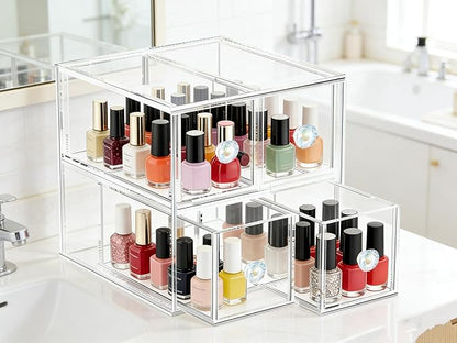 Clear Acrylic Makeup Organizer with 2 Drawer Trays, Cosmetic Storage for Bedroom, Bathroom, Countertop, Dresser (Medium, 2)