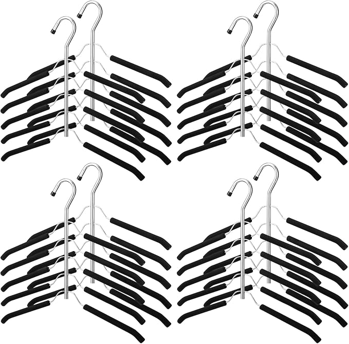 Ripeng Space Saving Clothes Hanger 8 Packs 5 in 1 Multi Layer Anti Slip Metal Heavy Duty Stainless Steel Sweater Shirt Clothes Hangers Closet Storage Organizer (Black, Style 1)