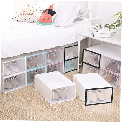 6pcs Stackable Transparent Shoe Storage Boxes Thickened Plastic Sneaker Containers for Men Sky- Saving Design for Organizing Shoes Spaces