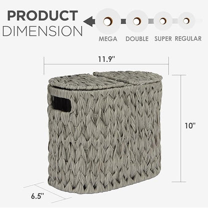 Toilet Paper Storage with Double Lid, Toilet Paper Basket for Storage, Waterproof & Freestanding Tissue Holder for Bathroom, 4 Rolls, Grey