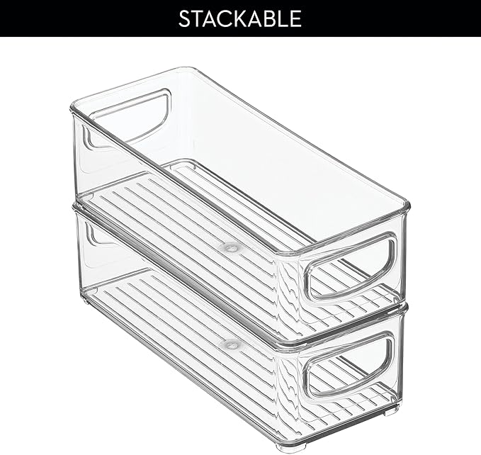 iDesign Plastic Stackable Pantry Bin - Storage Bin with Handles for Cabinets or Fridge - Set of 2 - Clear