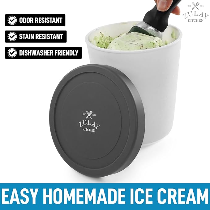 Zulay [2 Pack - 1 Quart Each] Large Ice Cream Containers For Homemade Ice Cream - Reusable Ice Cream Container Set with Lids - Ice Cream Pint Containers For Sorbet, Gelato, Frozen Yogurt (Gray)
