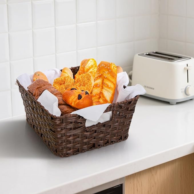 2 Pack Woven Storage Baskets, Large Poly Wicker Organizer Bins for Shelves, Plastic Waterproof Organizing Cube Container, Storage Boxes with Handle for Closet Pantry,12" x 12" x 6"