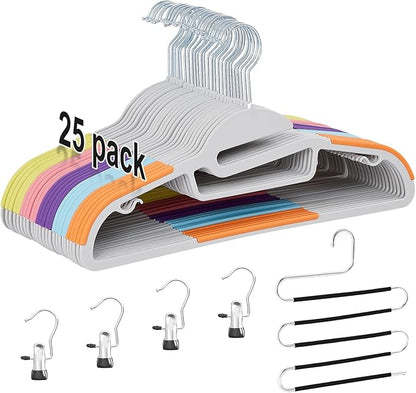 VECELO 25 Pack Coat Hangers, Premium Quality Plastic Suit Clothes Hanger, Non-Slip, Heavy-Duty, S-Shaped Opening, 360º Swivel Hook, Space-Saving for Bedroom Closet