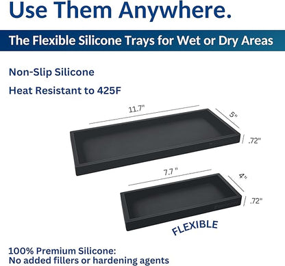 Spacewiser Countertop and Vanity Tray - 2 PC (11” and 7”) Shatterproof Silicone Kitchen and Bathroom Trays for Counter, Kitchen Soap Dispenser Tray, Vanity Trays for Bathroom, Perfume Key Tray
