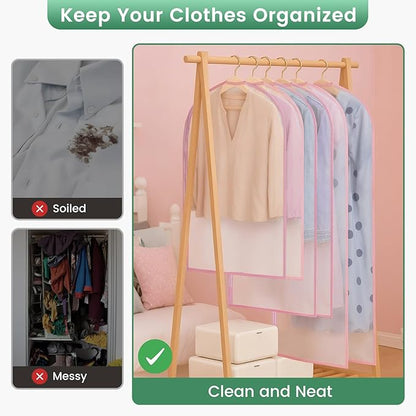 Carbrea 6 Pack Garment Bags for Hanging Clothes - Translucent Suit Bag for Closet Storage, Clothes Cover for Hanging Shirts, Dresses, Travel, Moving - Pink