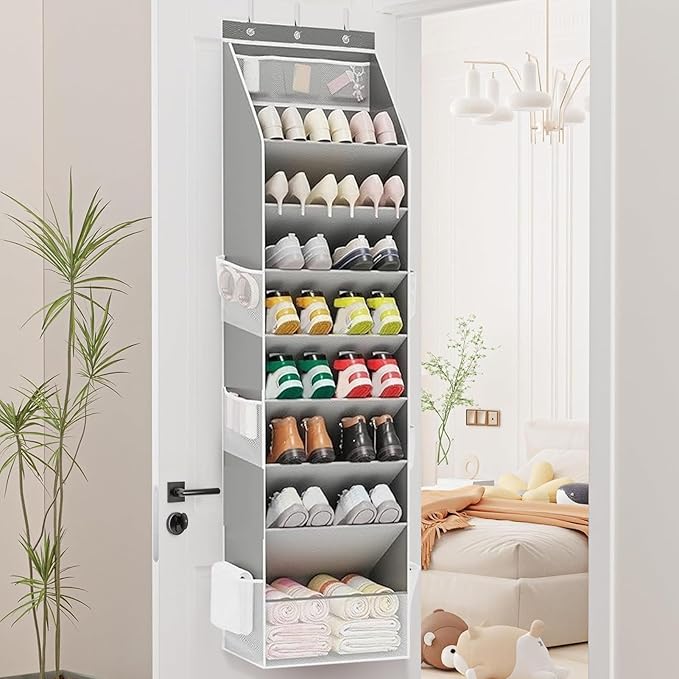 Over Door Shoe Rack – 8 Layer Hanging Storage for 16–24 Shoes, Space Saving Shoe Organizer with Durable Construction, Closet Entryway Organizer for Small Apartment | Bedroom, Dorm, RV, Classroom