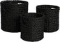 happimess BSK2011C-3SET Avery Bohemian Cottage Handwoven Hyacinth Cylinder Nesting Baskets with Handles, Black (Set of 3)