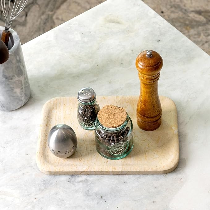 Koville Marble Tray, 12"x8" Marble Vanity Tray for Countertop Bathroom Kitchen Dresser, Decorative Catchall Trays for Perfume Jewelry, Rectangular Stone Serving Tray(Beige)