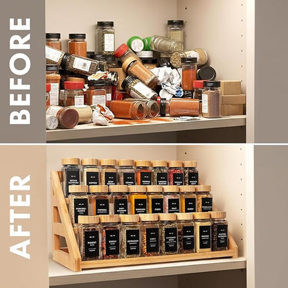 Spice Rack, Spice Organizer -3 Tier Bamboo Spice Racks, Solution for Spice Storage in Kitchens, Countertops，Storage Rooms and Other Places