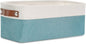 DULLEMELO Fabric Bathroom Storage Bin with Leather Handles, Narrow Organizer for Towels, Toilet Paper Rolls, Storage Basket for Back of Toilet, Vanities, Shelves & Cabinets (White&Teal)