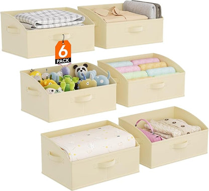 Lifewit Trapezoid Closet Storage Bins for Shelf, 6 Packs Non-woven Closet Organizer Baskets with Handles, Foldable Clothes Containers Boxes for Clothing, Book, Purse, 19L, Large, Beige