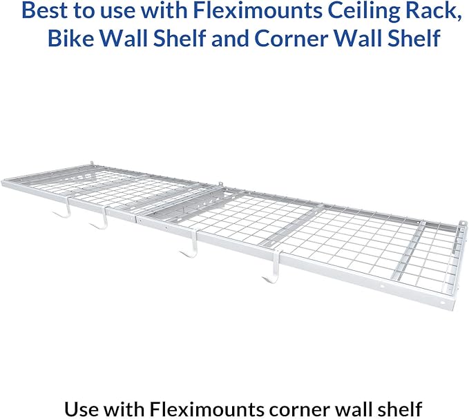 FLEXIMOUNTS 4 Pack Add On Storage Rail Hook Accessory for Ceiling Rack and Wall Shelving, Max Weight Capacity up to 50lbs, White