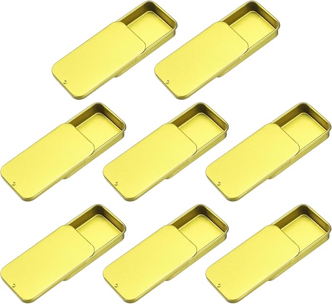 uxcell 8Pcs Slide Top Tin Containers, Mini Metal Empty Tins Box with Sliding Lids, 2.4"x1.3"x0.4" Rectangular Storage Organizers for Lip Balm, Solid Perfume, Small Items, Golden