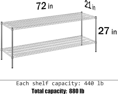 21" Deep x 72" Wide x 27" Height Wire Shelving Kit | 2-Tier | NSF Commercial Storage Rack Unit