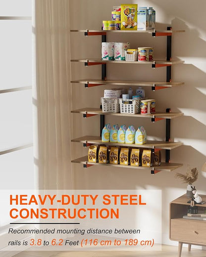 Lumber Storage Rack Wall-Mounted Lumber Racks Heavy Duty Wood Storage Rack with 9-Level Holds Up 1080 LB Sturdy Folding Garage Wood Organizer Orange Shelving Metal Shelf for Indoor & Outdoor- 6 Pack