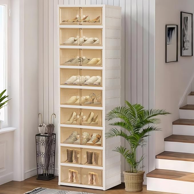 Portable Extra Large Folding Shoe Rack Set of 2, Shoe Organizer Storage Box for Closet With Magnetic Clear Door, Shoe Storage Cabinet for Living Room, Entryway(9 layers—18 Pairs, Style-A)