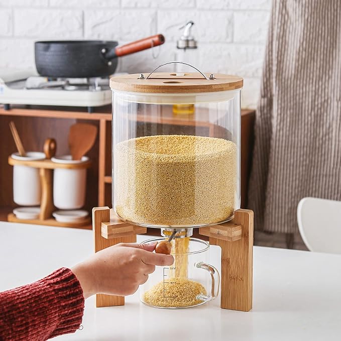 5L/8L Glass Countertop Rice Dispenser, Rice Storage Container with Airtight Lid and Glass Measuring Cup for Kitchen Dining Organization and Pantry Store(Color:7.5L)