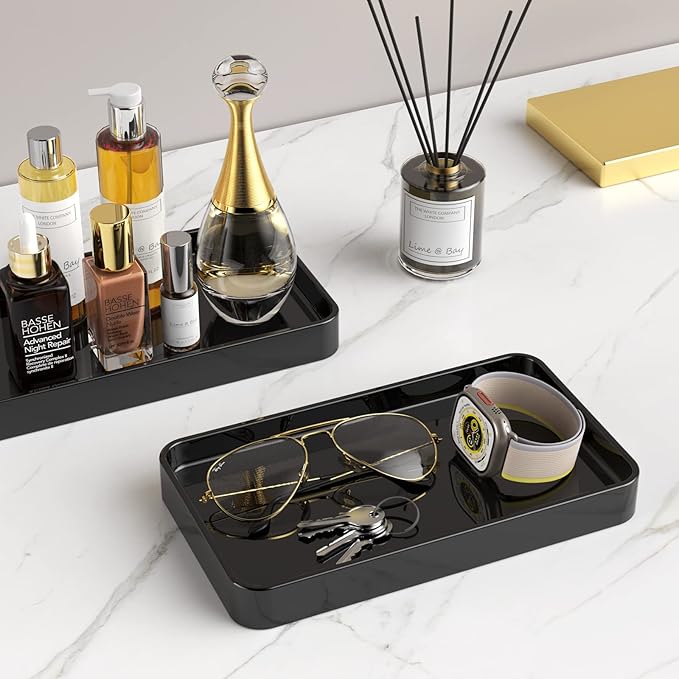 Gurygo Vanity Tray for Bathroom, 10" Ceramic Soap Dispenser Tray for Kitchen Counter, Bathroom Trays for Counter, Kitchen Tray for Soap Bottles (Black, Set/1)…