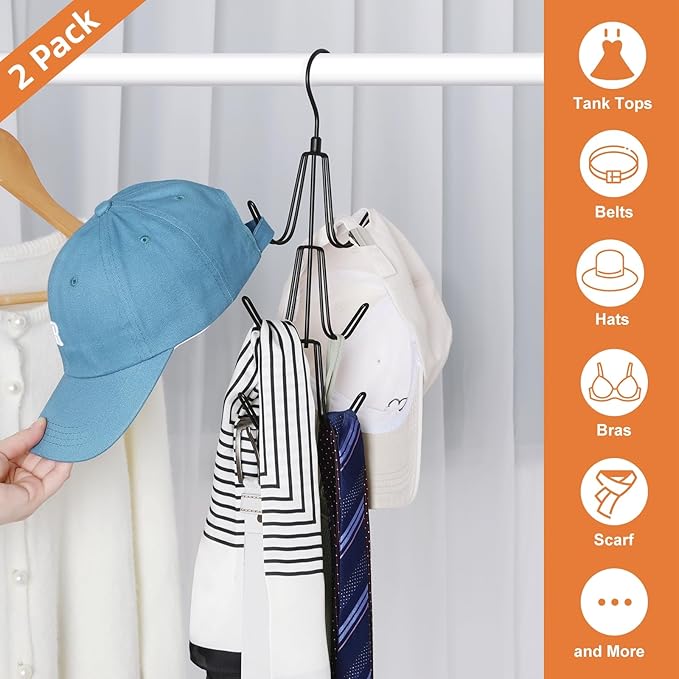 TOPIA HANGER Purse Hanger Organizer for Closet, 2-Pack Handbag Organizer Hanger, 360°Swivel Metal Purse Hooks, Bag Rack, Belt Organizer, Tie Rack, Scarf Hanger, Bag Storage Organizer, Black