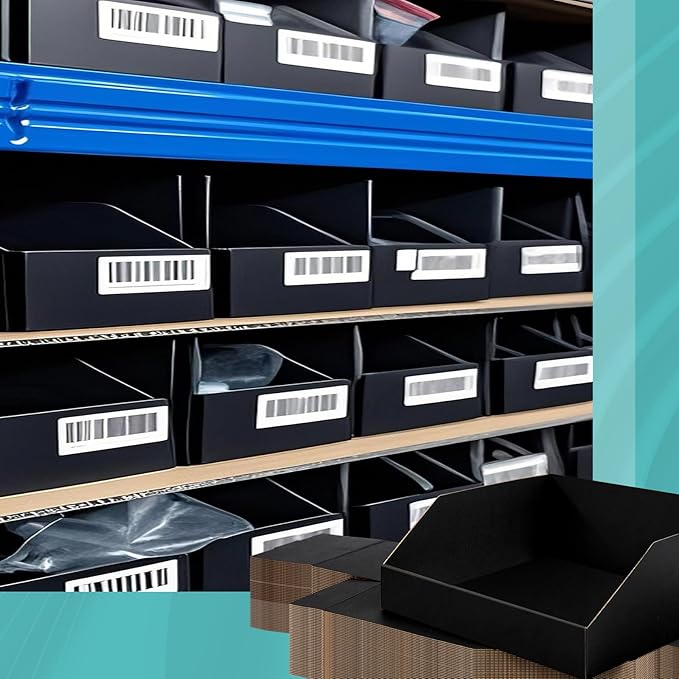 Fuyoooo 30 Pack 12 x 4/6/8 x 4.5 Inches Cardboard Storage Bins Open Top Bin Boxes Black Corrugated Shelf Organizer Bins for Pantry, Parts, Garage, Snacks, Bottles, Cans or Warehouse Home Cubby