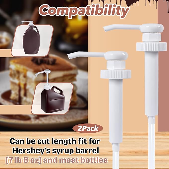 2-Pack Syrup Pump Compatible with Hershey's Chocolate Syrup Bulk Jug, Fit 7 LB 8 OZ for Most Home Half Gallon Bottles Containers