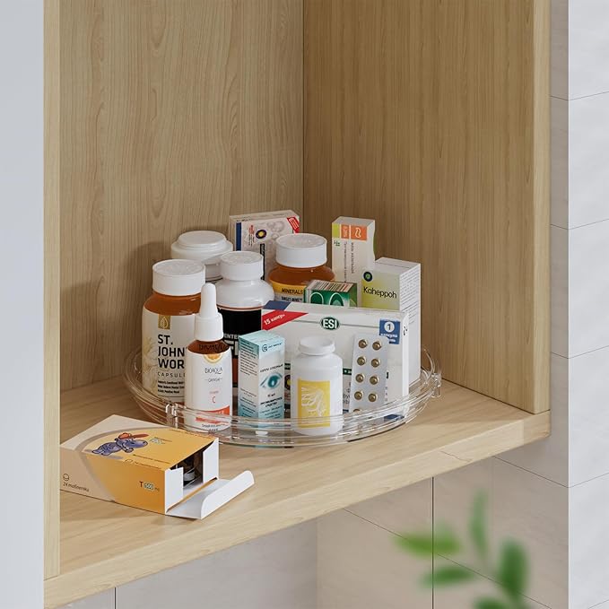 LAMU 4 Pack 9.25in Lazy Susan Organizer, Clear Lazy Susan Turntable for Cabinet, Refrigerator, Table Top, Kitchen, Bathroom, Pantry Organizers and Storage