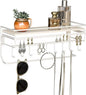 JackCubeDesign Hanging Jewelry Organizer with 9 Hooks, Wall Mount Necklace Earring Bracelet Sunglass Holder with Wood Shelf (White Metal) - MK237D