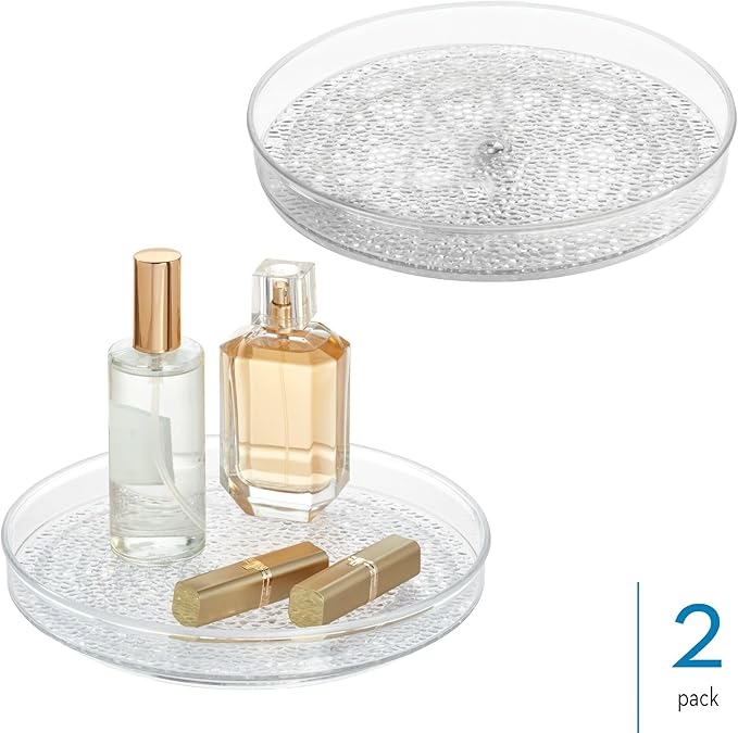 iDesign 9-Inch Plastic Lazy Susan Organizer for Bathroom Storage and Organization - Set of 2 - Clear