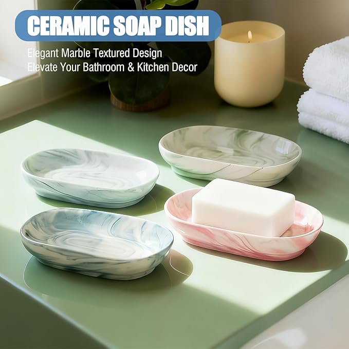 OTHIX Ceramic Soap Dish with Unique Marble Texture as, Decorative Bar Soap Holder for Bathroom and Kitchen, Cute Soap Dishes for Bar Soap, Jewelry, Ring (Gray Texture)
