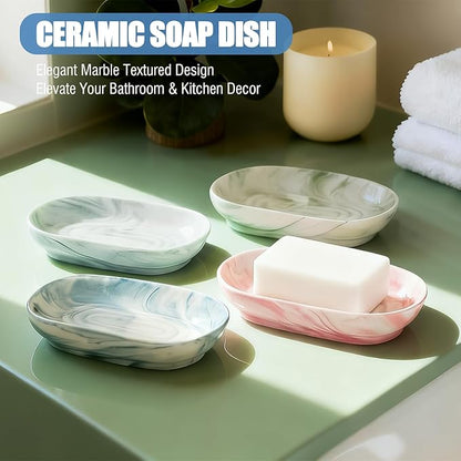 OTHIX Ceramic Soap Dish with Unique Marble Texture as, Decorative Bar Soap Holder for Bathroom and Kitchen, Cute Soap Dishes for Bar Soap, Jewelry, Ring (Gray Texture)