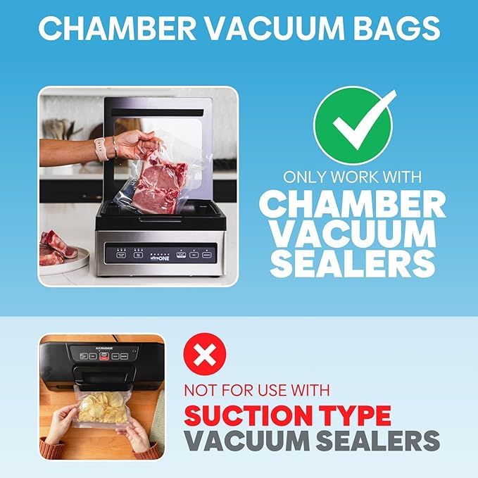 Chamber Vacuum Sealer Bags,6"X8"&8"X12"200Pcs Pre-cut Chamber Machine Pouches,Heavy Duty Chamber Vacuum Bags for Commercial Sealer,Food Storage,Meal Prep,Sous Vide,Meat Cheese Goods
