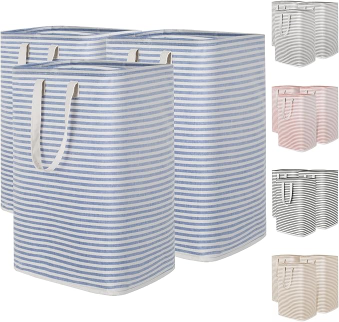 Lifewit 3 Pack Laundry Basket 80L Each, Collapsible Clothes Hamper with Reinforced Handles, Freestanding Waterproof Design for Bedroom and Laundry Room, Blue 240L Total