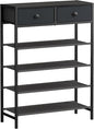 Shoe Rack, 5 Tier Shoe Organizer with 2 Drawers, Metal Shoe Storage for 16-20 Pairs of Shoes with Fabric Shelves and Wooden Top, Narrow Shoe Shelf for Closet Entryway Black Grey