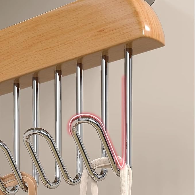 Belt Hanger 2Pcs Belt Hanger with 16 Hooks Bra Hangers for Closet,Space-Saving Wooden Closet Hanger Organizer for Ties, Scarves, Bras,Tank, Tops (1Wood Color 1Brown)
