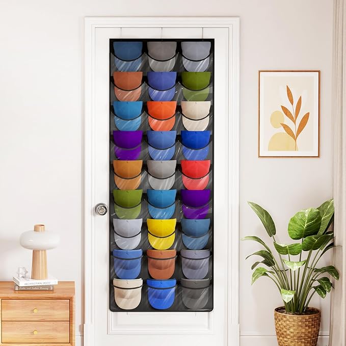 Lifewit Over The Door Hat Organizer for Baseball Caps, 27 Clear Deep Pockets Hat Rack Stand with 3 Hooks, Hanging Hat Storage, Cap Holder Hat Hanger for Protection and Display, 2 Pack