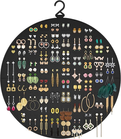 Earring Organizer, Hanging Earring Holder Holds Up to 128 Pairs, Stud Earring Organizer Storage, Round Earring Display Earring Holder Organizer for Women Girls-Black A