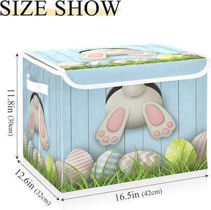 senya Easter Baskets Collapsible Storage Bins with Lids, Easter Bunny Bottom with Pink and Blue Eggs Storage Boxes Clothes Baskets for Organizing