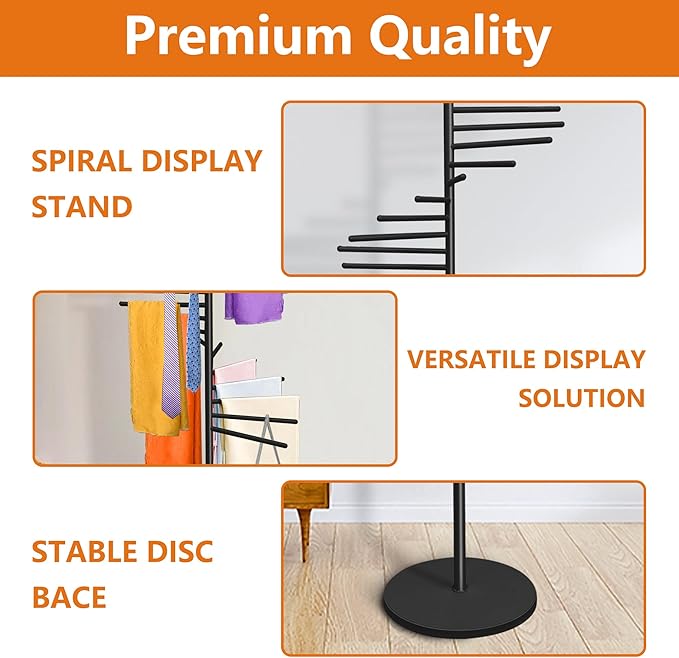 Royxen Scarf Organizer 20 Tiers, Hijab Organizer 60" Height, Purse Holder, Scarf Display for Clothing Store, Home, Black