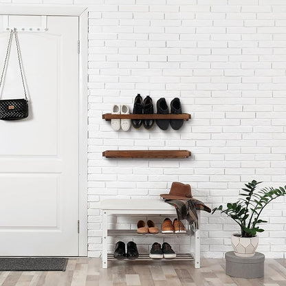 Wenqik 2 Pcs Wall Mounted Wooden Shoe Rack 30 Inch Rustic Wood Wall Hanging Shoe Rack Space Saving Footwear Holder Shoes Storage Organizer for Mudroom, Entryway, Closet (Burnt Wood)