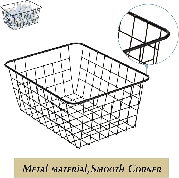 JUNCHU CHERRY Wire Kitchen Storage Basket 5 Packs,Perfect Pantry Organization Accessories Basket,Laundry,Countertop Organization,Suitable for Kitchen,Bathroom,Bedroom,Tabletop,Stackable,Black