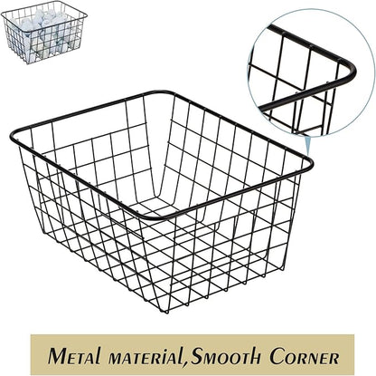 JUNCHU CHERRY Wire Kitchen Storage Basket 5 Packs,Perfect Pantry Organization Accessories Basket,Laundry,Countertop Organization,Suitable for Kitchen,Bathroom,Bedroom,Tabletop,Stackable,Black